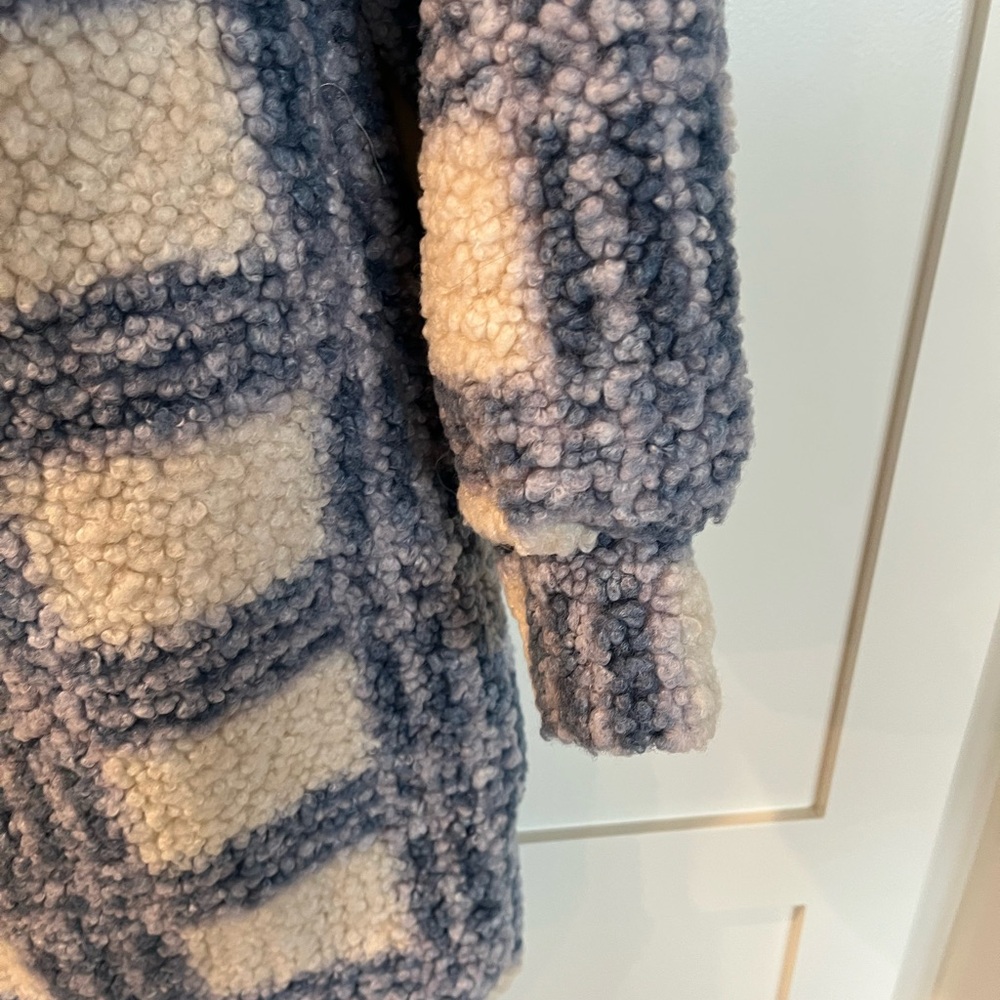 Lulus Winter Winds Blue Plaid Teddy Shearling Jacket Small - Picture 7 of 11